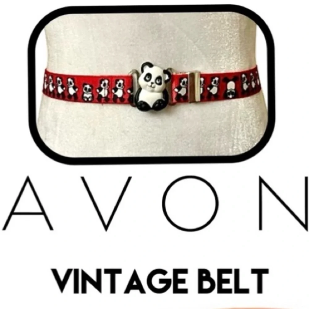 Vintage Avon girls cute stretch red black white panda bear belt